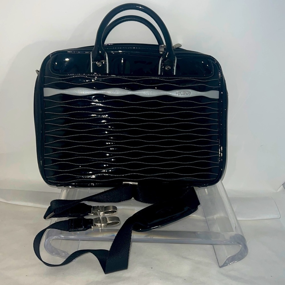 Tumi Black Patent Leather Laptop Shoulder Bag